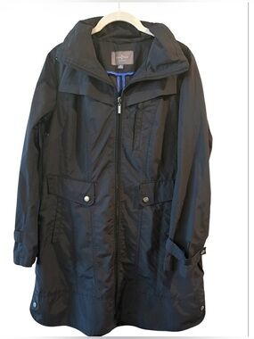 Cole Haan Black Hooded Rain Jacket Coat Size M Lightweight Utility